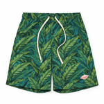 Battenwear Active Lazy Shorts in black banana leaf printed cotton with relaxed fit and elastic waist
