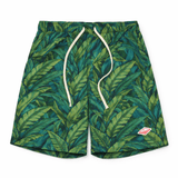 Battenwear Active Lazy Shorts in black banana leaf printed cotton with relaxed fit and elastic waist