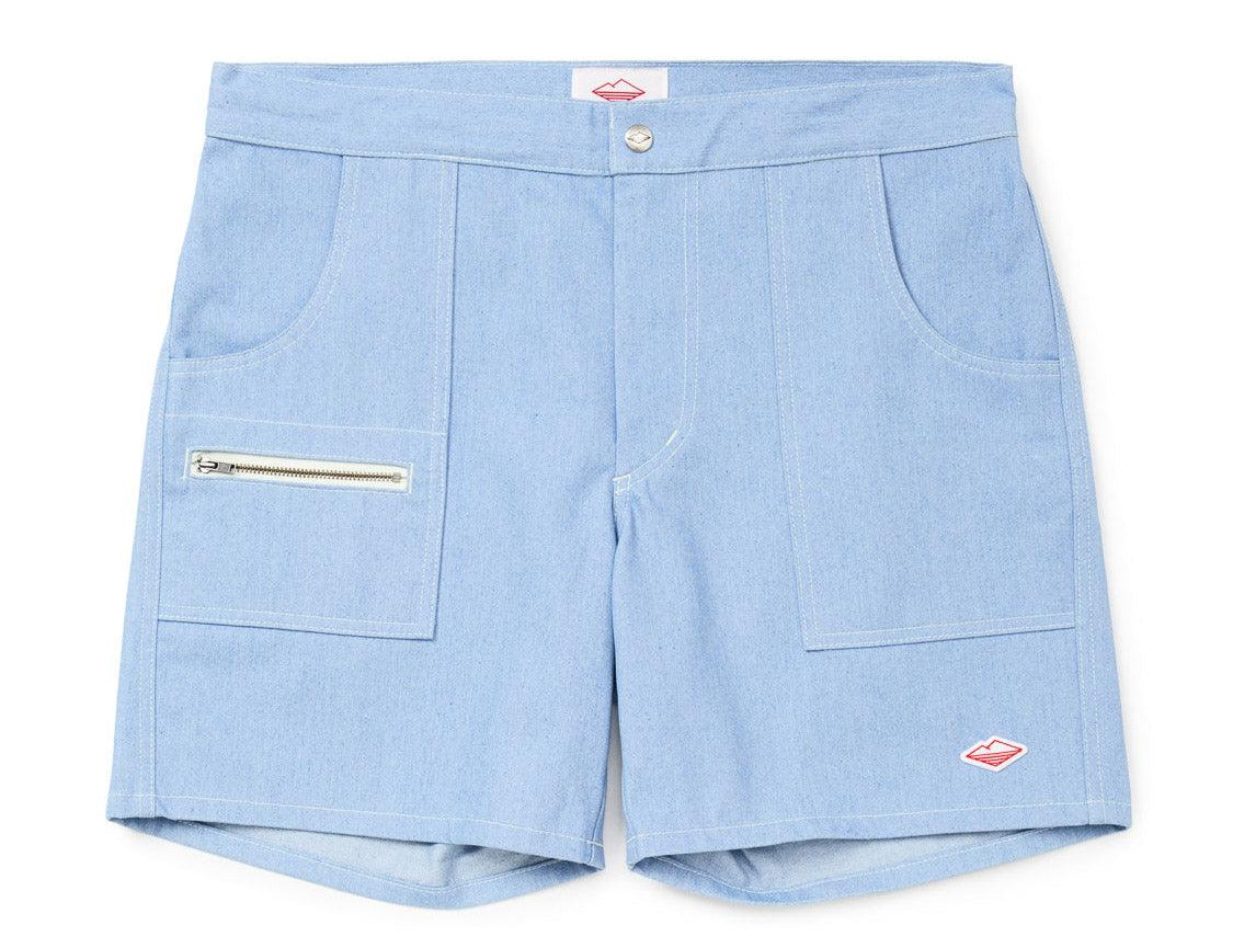 Battenwear Local Shorts in sky blue 12-oz cotton denim with relaxed fit and patch pockets