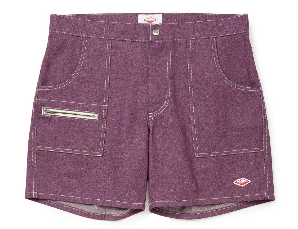 Battenwear Local Shorts in bordeaux 12-oz cotton denim with relaxed fit and patch pockets